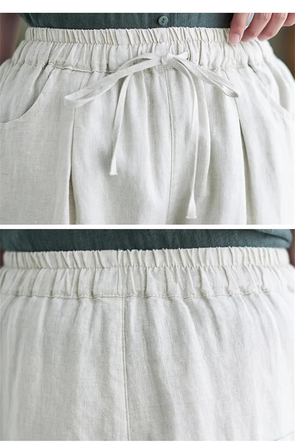 Women Cotton Linen Harem Pants Vintage Style Elastic Waist Loose Ankle-Length Casual Pants