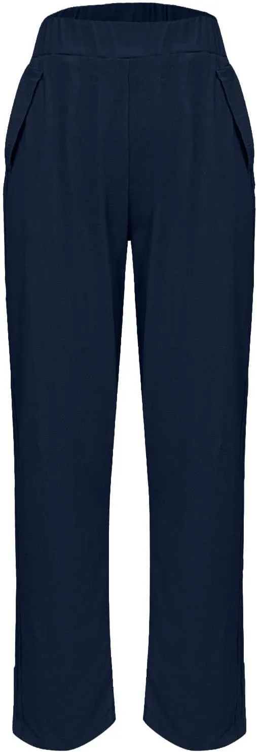 Women Cotton Linen Pant Solid Color Elastic Waist Slacks Straight Leg Comfy Pants Casual Lounge Trousers
