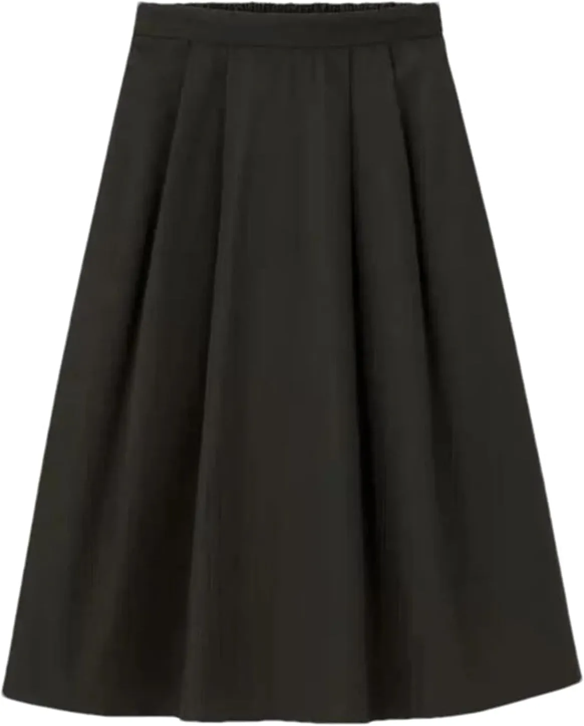 Women Cotton Midi Skirts Fashion Solid A-Line Elastic Waist Elegant Knee-Length Skirts