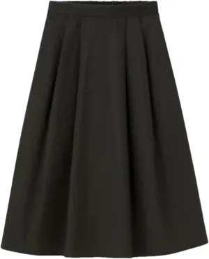 Women Cotton Midi Skirts Fashion Solid A-Line Elastic Waist Elegant Knee-Length Skirts