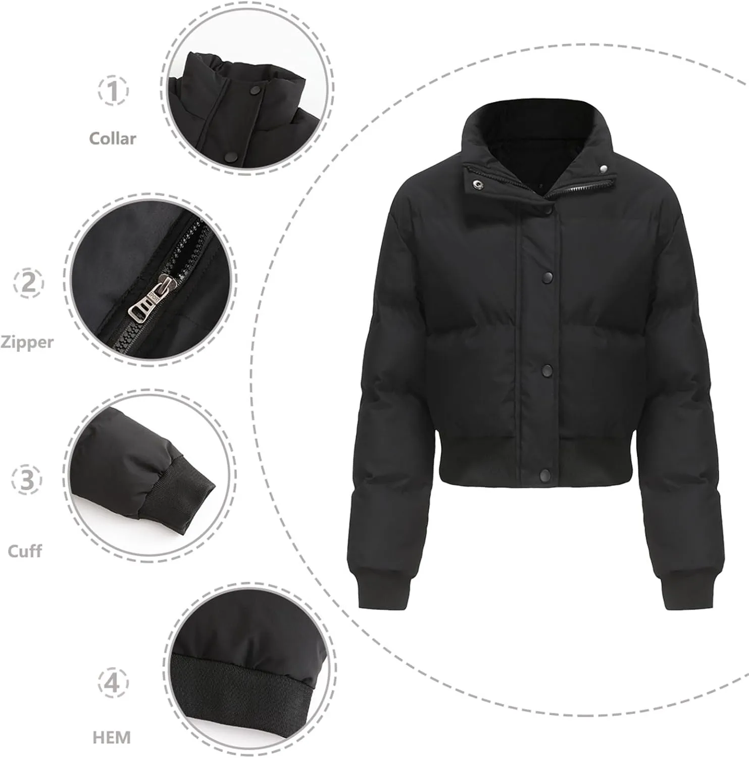 Women Cotton-Padded Jacket Short Cropped Jacket Loose-fit Down Serve Student Fashion Coat Women's Clothing