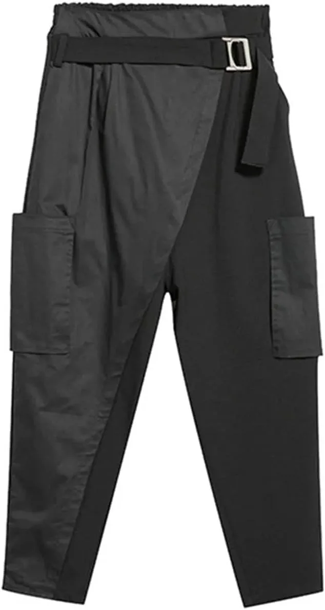 Women Loose High Elastic Waist Irregular Split Harem Trousers Fit Pants