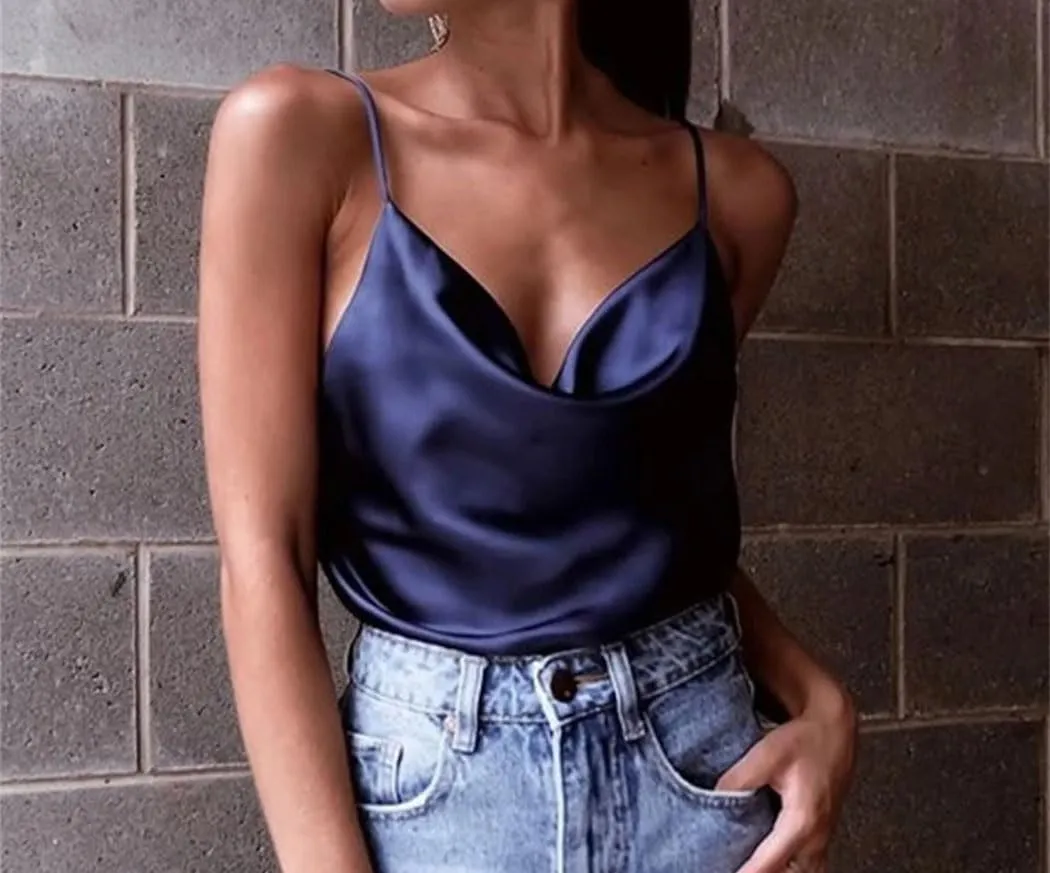 Women Silk Satin Vest Summer Casual Spaghetti Camisole Sleeveless Going Out Beach Basic Tops