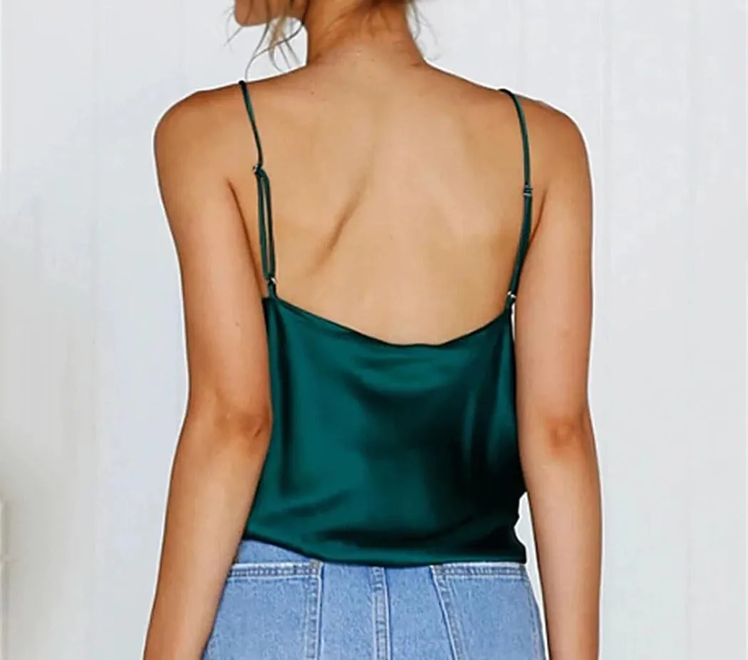 Women Silk Satin Vest Summer Casual Spaghetti Camisole Sleeveless Going Out Beach Basic Tops