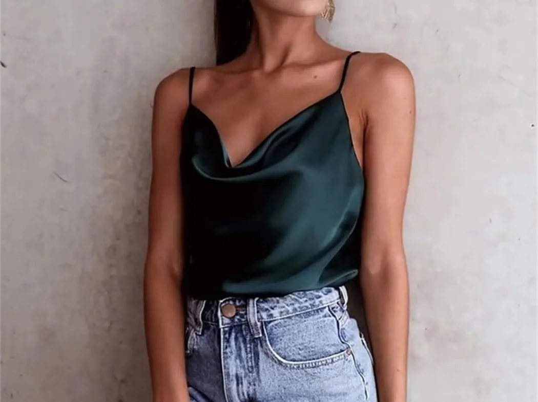 Women Silk Satin Vest Summer Casual Spaghetti Camisole Sleeveless Going Out Beach Basic Tops