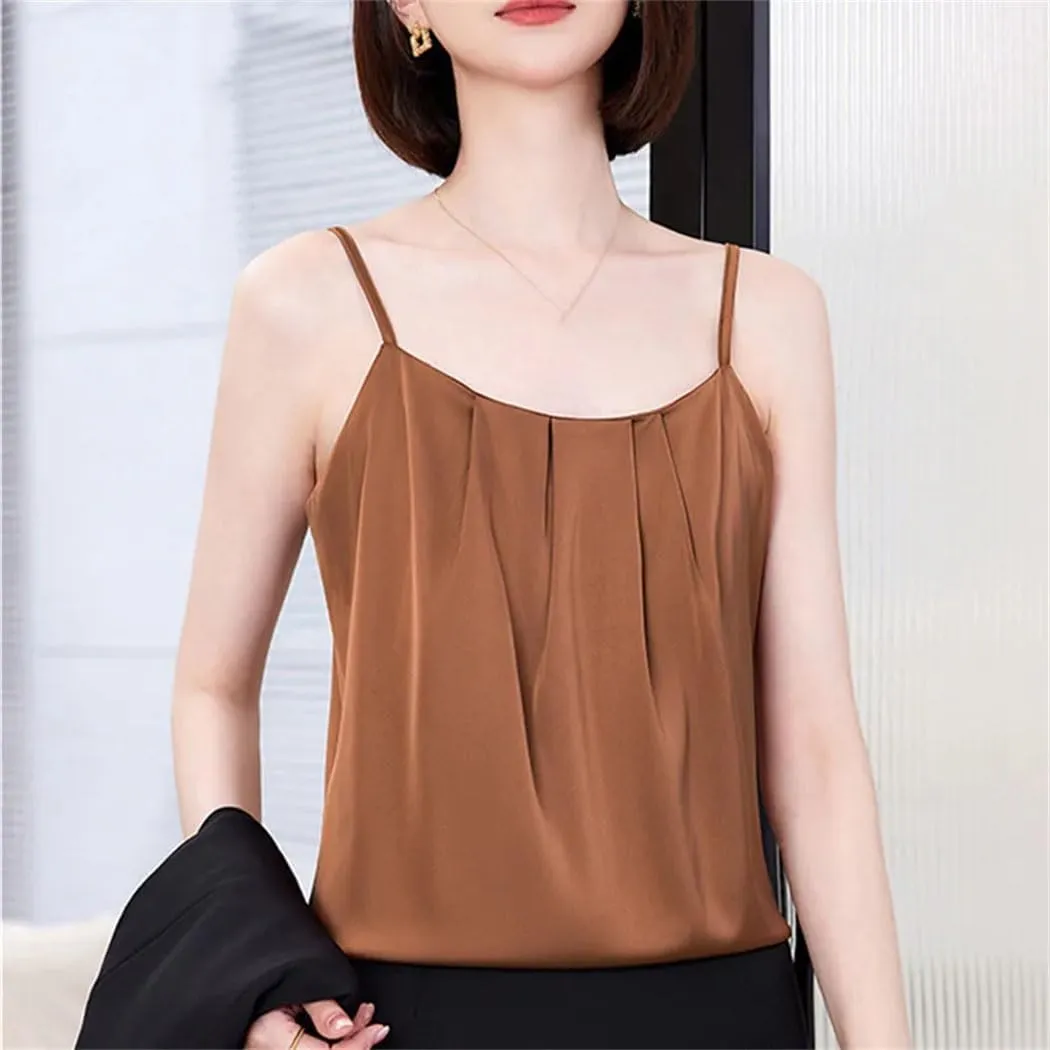 Women Solid Color Sleeveless Thin Shirt Summer Casual Tank Tops Office Lady Business Camisole