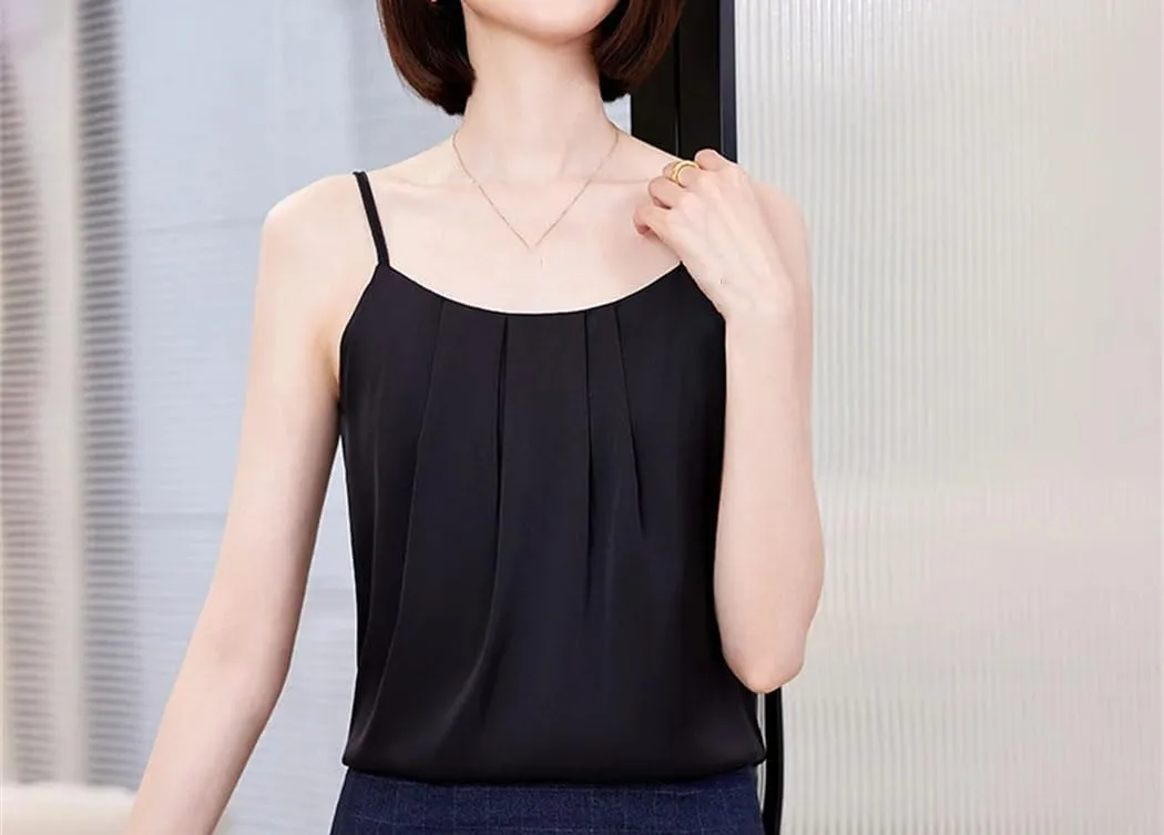 Women Solid Color Sleeveless Thin Shirt Summer Casual Tank Tops Office Lady Business Camisole