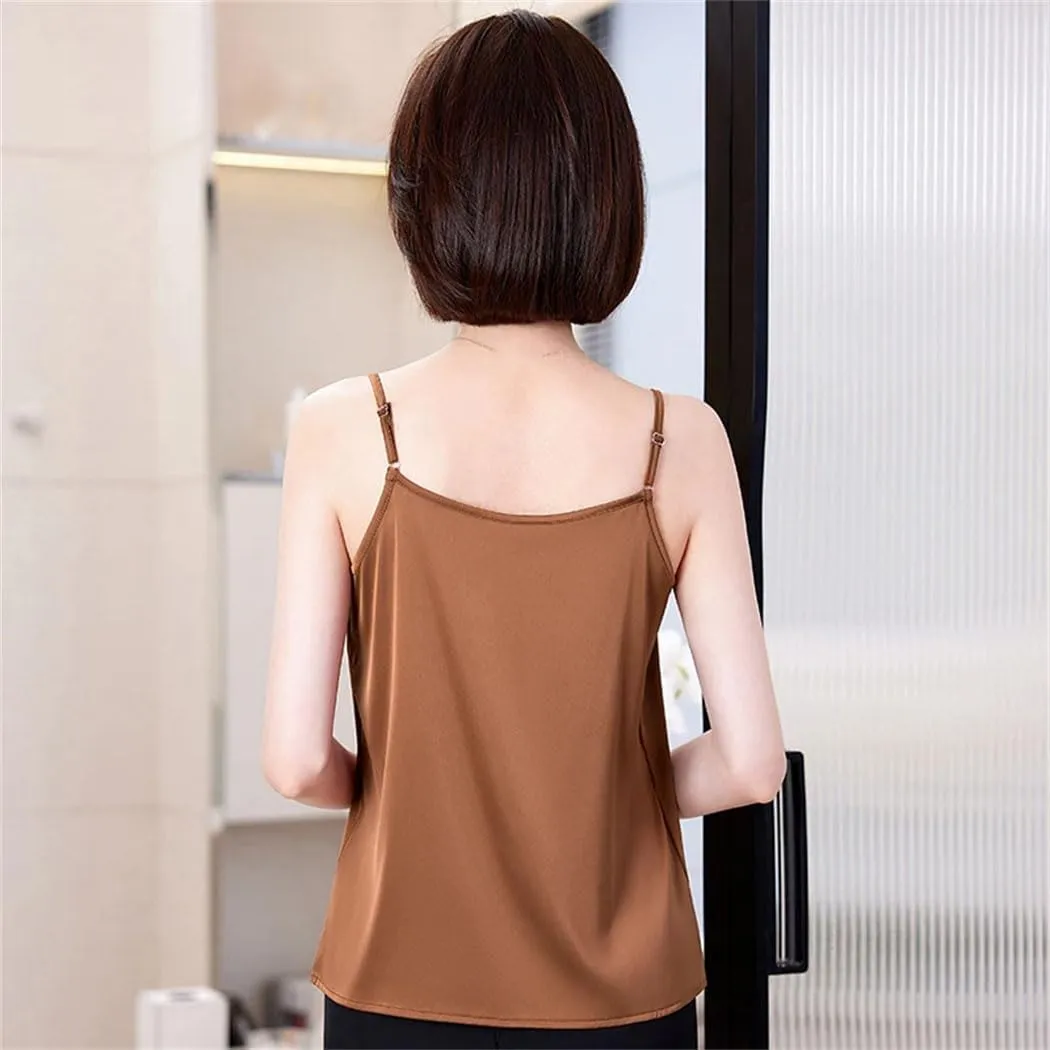 Women Solid Color Sleeveless Thin Shirt Summer Casual Tank Tops Office Lady Business Camisole
