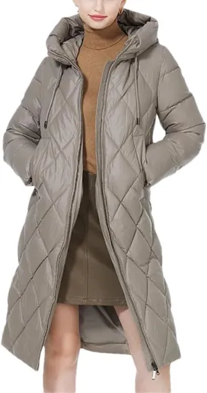 Women Winter Diamond Quilted Jacket Lengthened Style Padded Parka Thickened Warm Cotton Coat