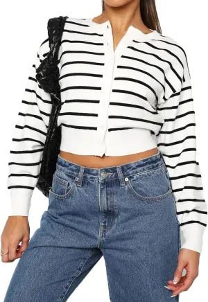 Women Y2k Classic Crop Cardigan Sweater Button Down Long Sleeve Lightweight Knit Basic Shirt Fall Cardigan Tops