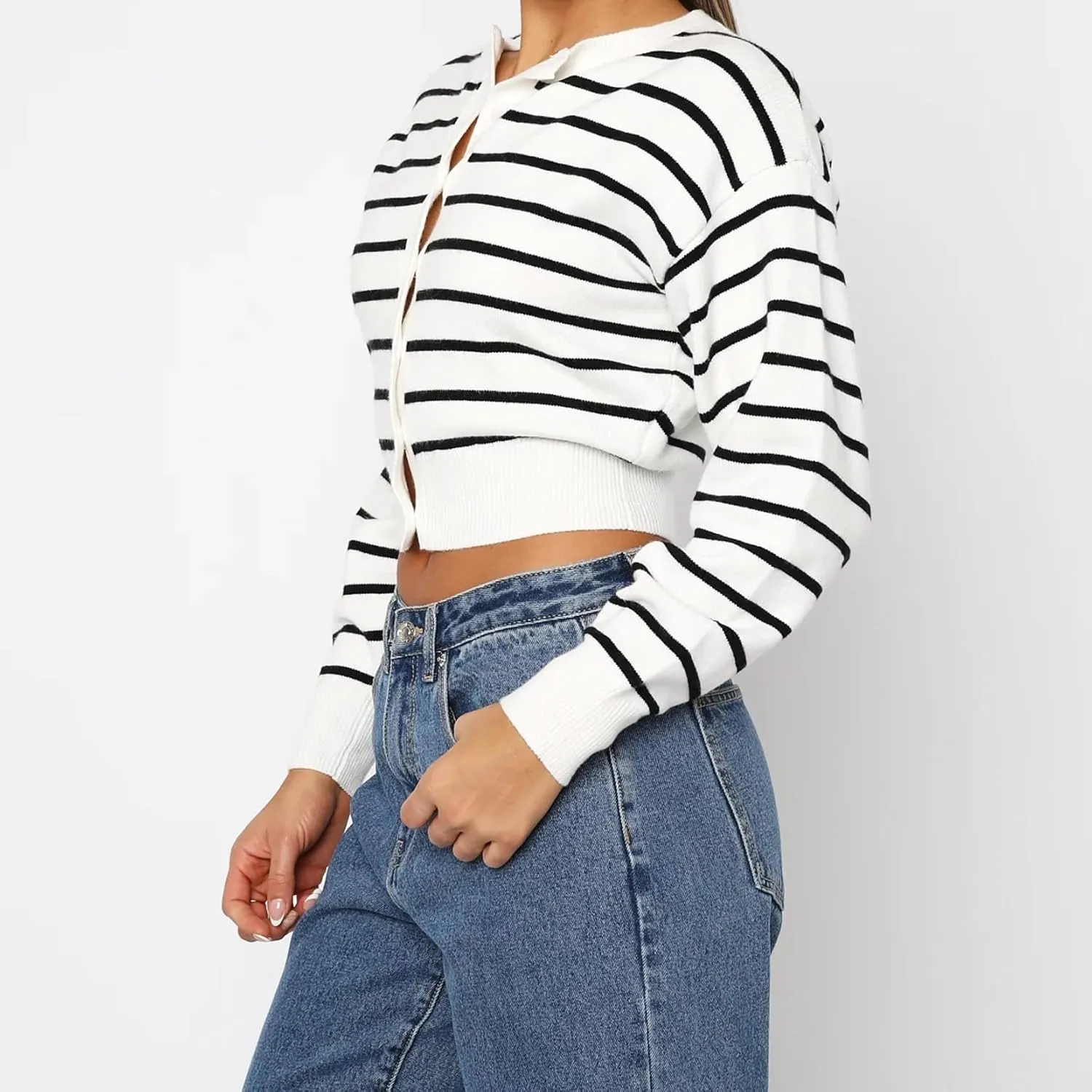 Women Y2k Classic Crop Cardigan Sweater Button Down Long Sleeve Lightweight Knit Basic Shirt Fall Cardigan Tops