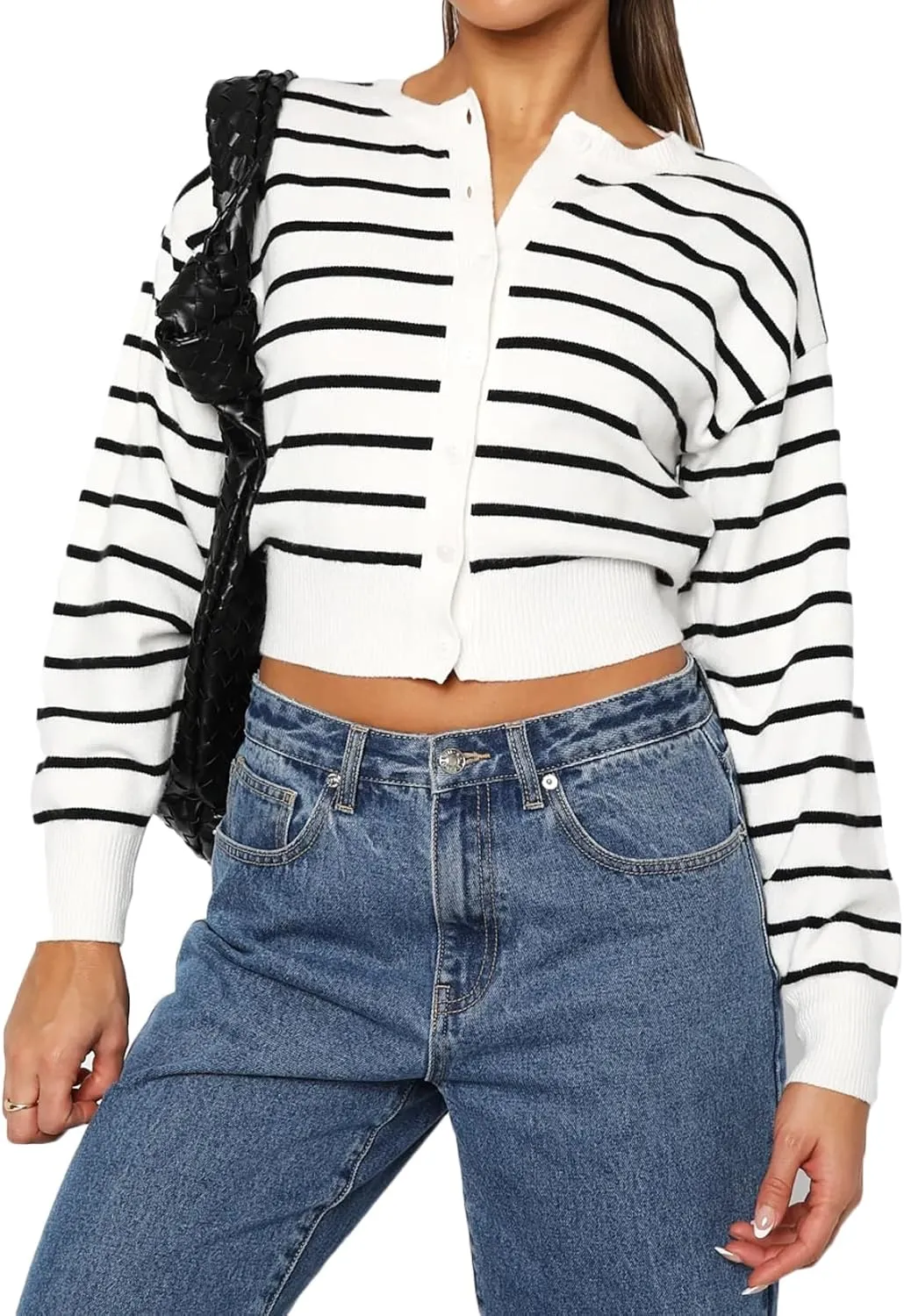 Women Y2k Classic Crop Cardigan Sweater Button Down Long Sleeve Lightweight Knit Basic Shirt Fall Cardigan Tops