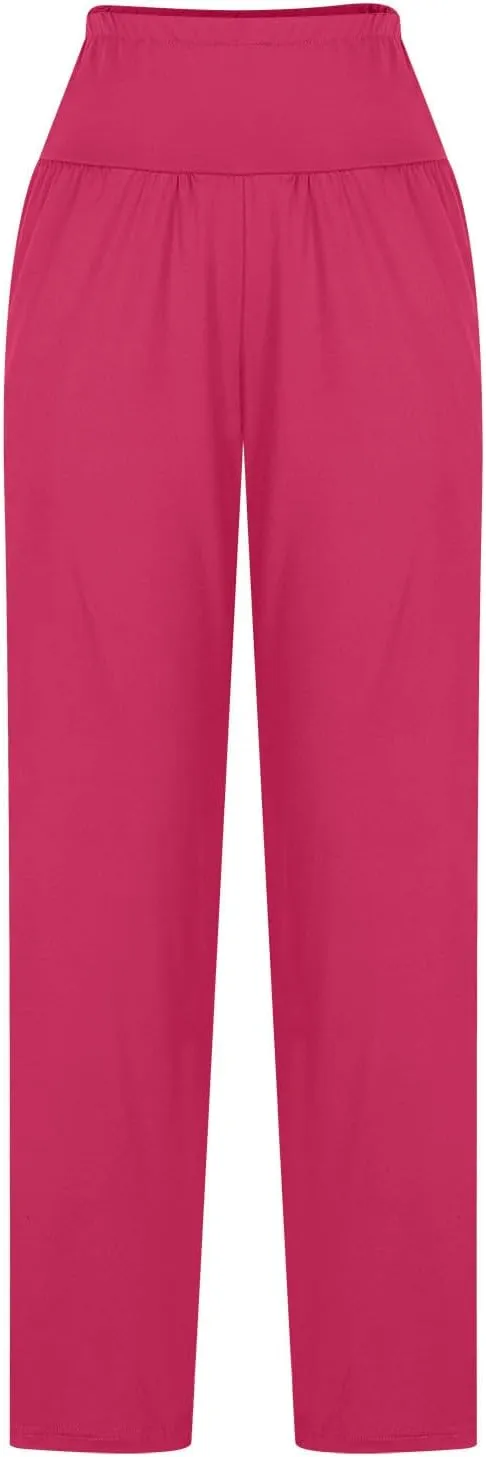 Women's 2024 Casual Solid Pants Fashion Elastic Waist Trousers with Pockets High Waist Leggings Lounger Sweatpants