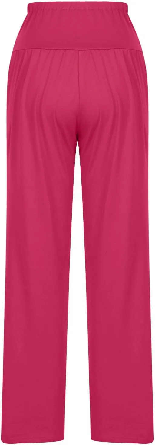 Women's 2024 Casual Solid Pants Fashion Elastic Waist Trousers with Pockets High Waist Leggings Lounger Sweatpants