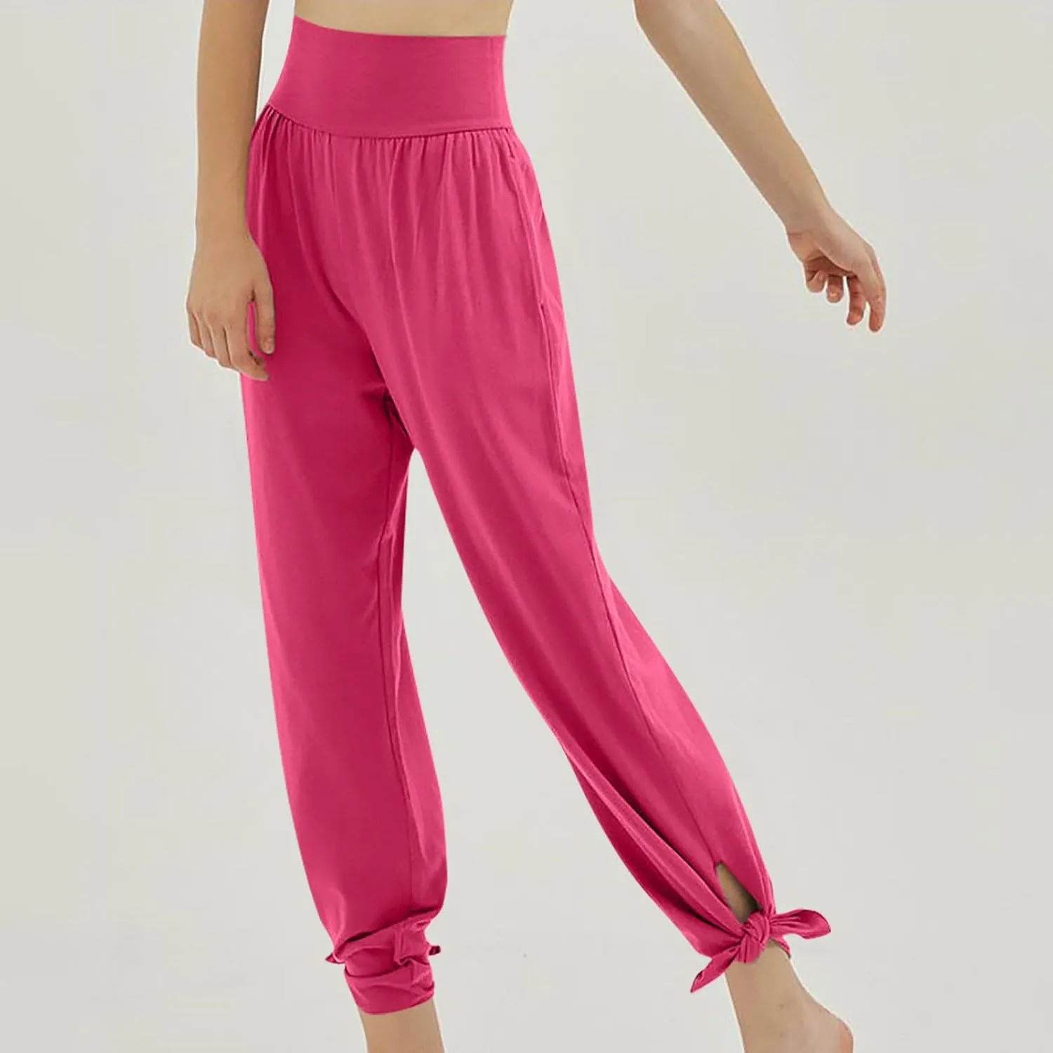 Women's 2024 Casual Solid Pants Fashion Elastic Waist Trousers with Pockets High Waist Leggings Lounger Sweatpants