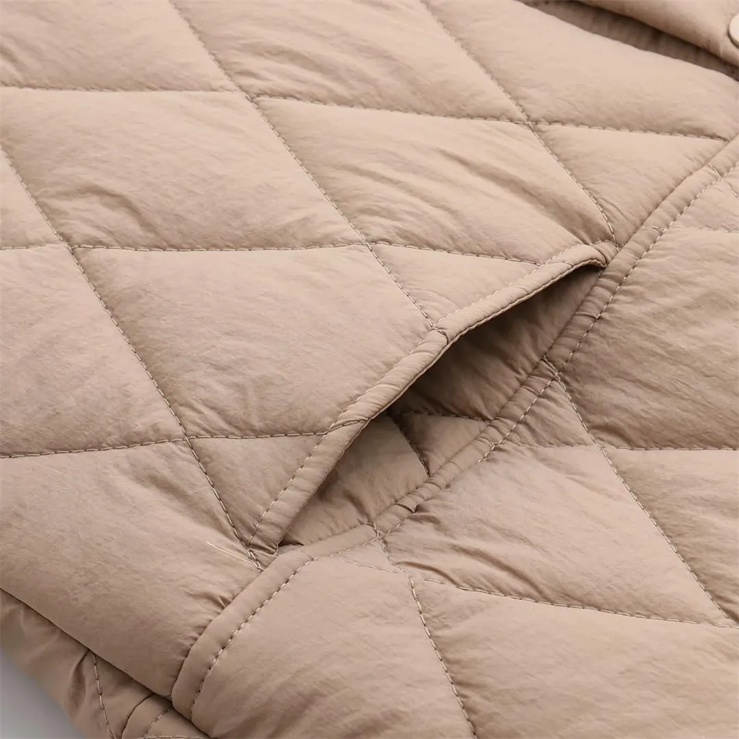 Women's Autumn Winter Parka Loose Fit Padded Hooded Argyle Cotton Coat