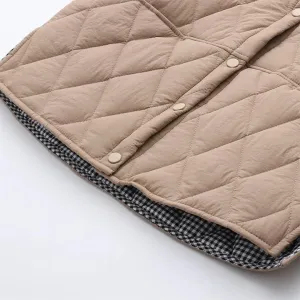 Women's Autumn Winter Parka Loose Fit Padded Hooded Argyle Cotton Coat