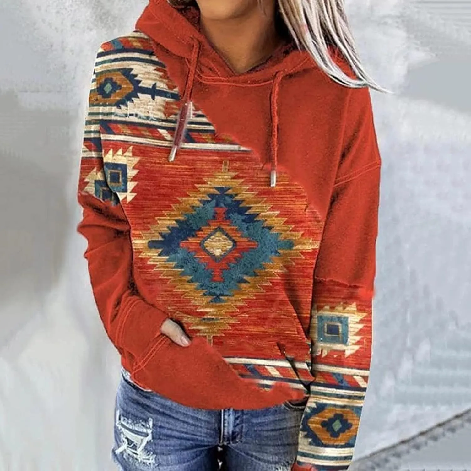 Women's Aztec Hoodie Western Clothes for Women Geometric Ethnic Graphic Western Sweatshirts Sweater Shirts Girls