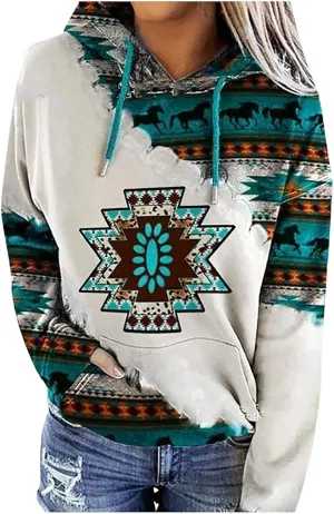 Women's Aztec Hoodie Western Clothes for Women Geometric Ethnic Graphic Western Sweatshirts Sweater Shirts Girls