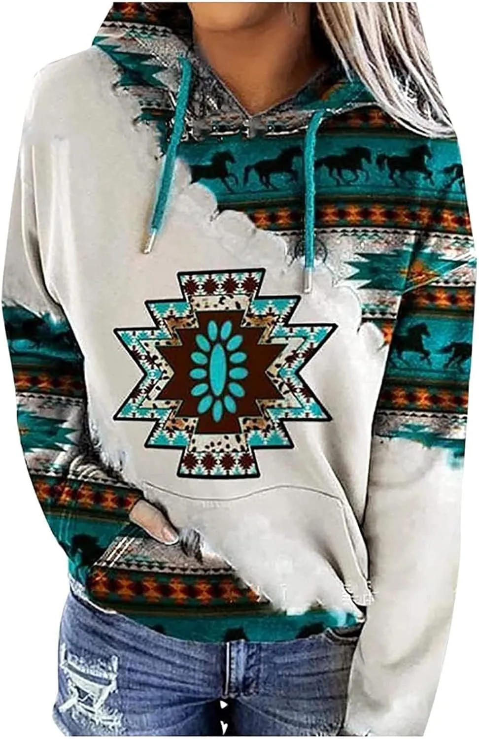 Women's Aztec Hoodie Western Clothes for Women Geometric Ethnic Graphic Western Sweatshirts Sweater Shirts Girls