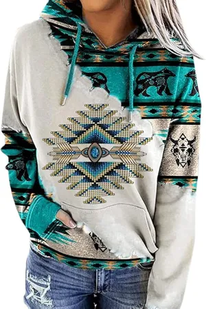 Women's Aztec Hoodie Western Clothes for Women Geometric Ethnic Graphic Western Sweatshirts Sweater Shirts Girls
