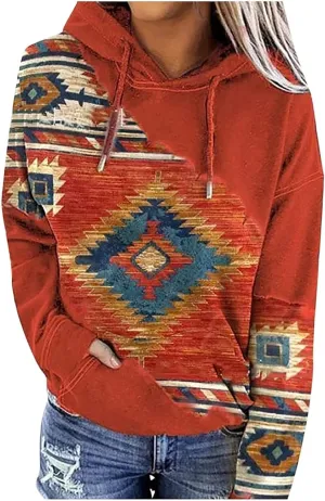 Women's Aztec Hoodie Western Clothes for Women Geometric Ethnic Graphic Western Sweatshirts Sweater Shirts Girls