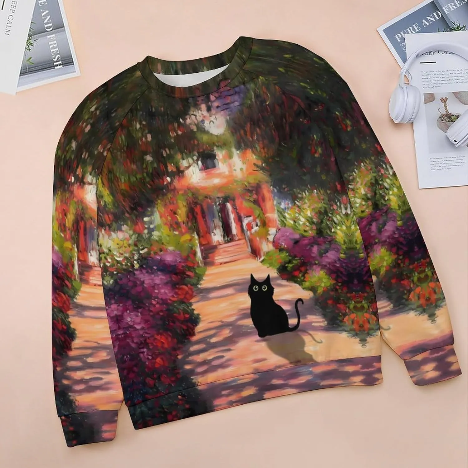 Women's Black Cat Sweatshirt Pullover Cute Cat Lover 3D Graphic Print Sweatshirts Crewneck Casual Loose Shirts