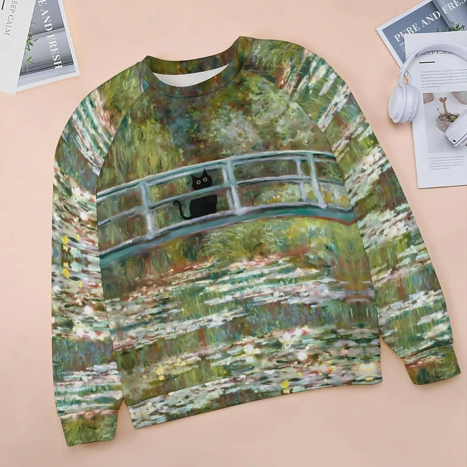 Women's Black Cat Sweatshirt Pullover Cute Cat Lover 3D Graphic Print Sweatshirts Crewneck Casual Loose Shirts