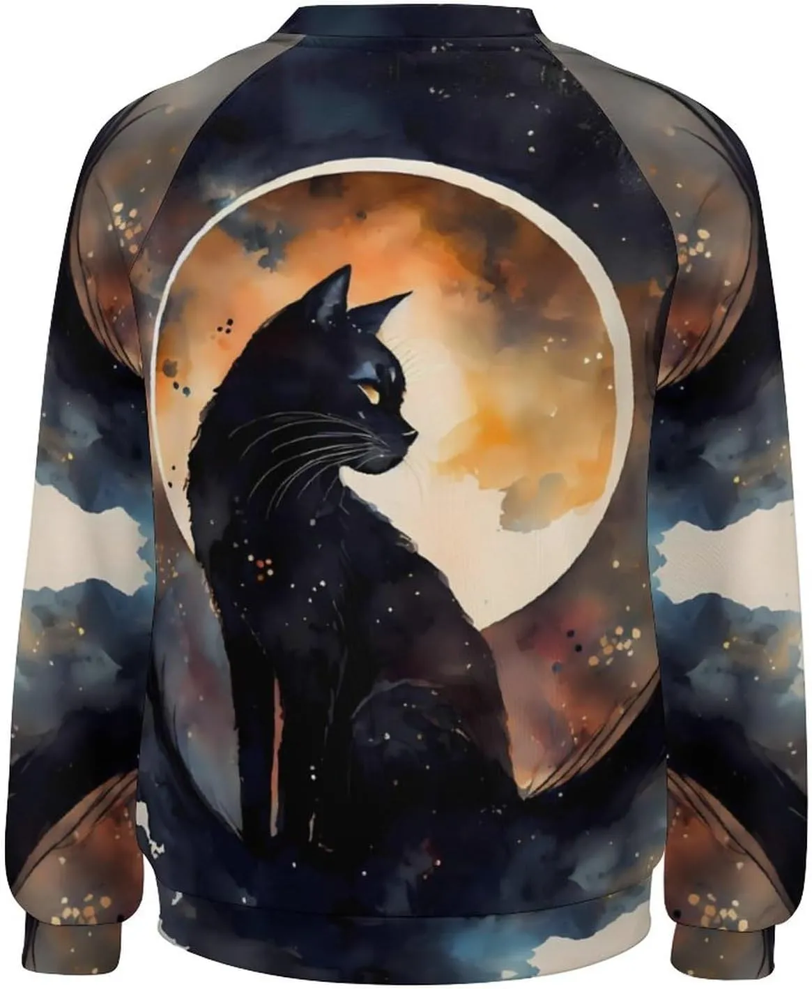 Women's Black Cat Sweatshirt Pullover Cute Cat Lover 3D Graphic Print Sweatshirts Crewneck Casual Loose Shirts