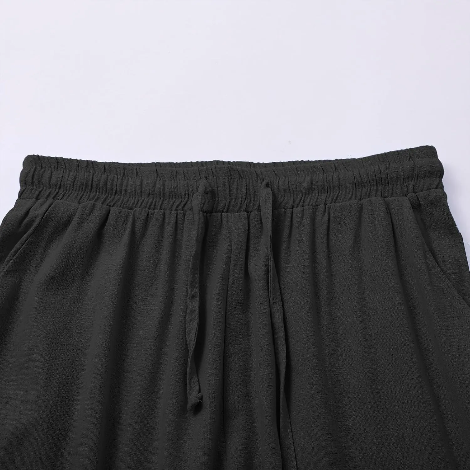 Womens Casual Cotton Linen Pants 2025 Drawstring Elastic Waist Solid Plus Size Lounge Long Trousers with Pockets