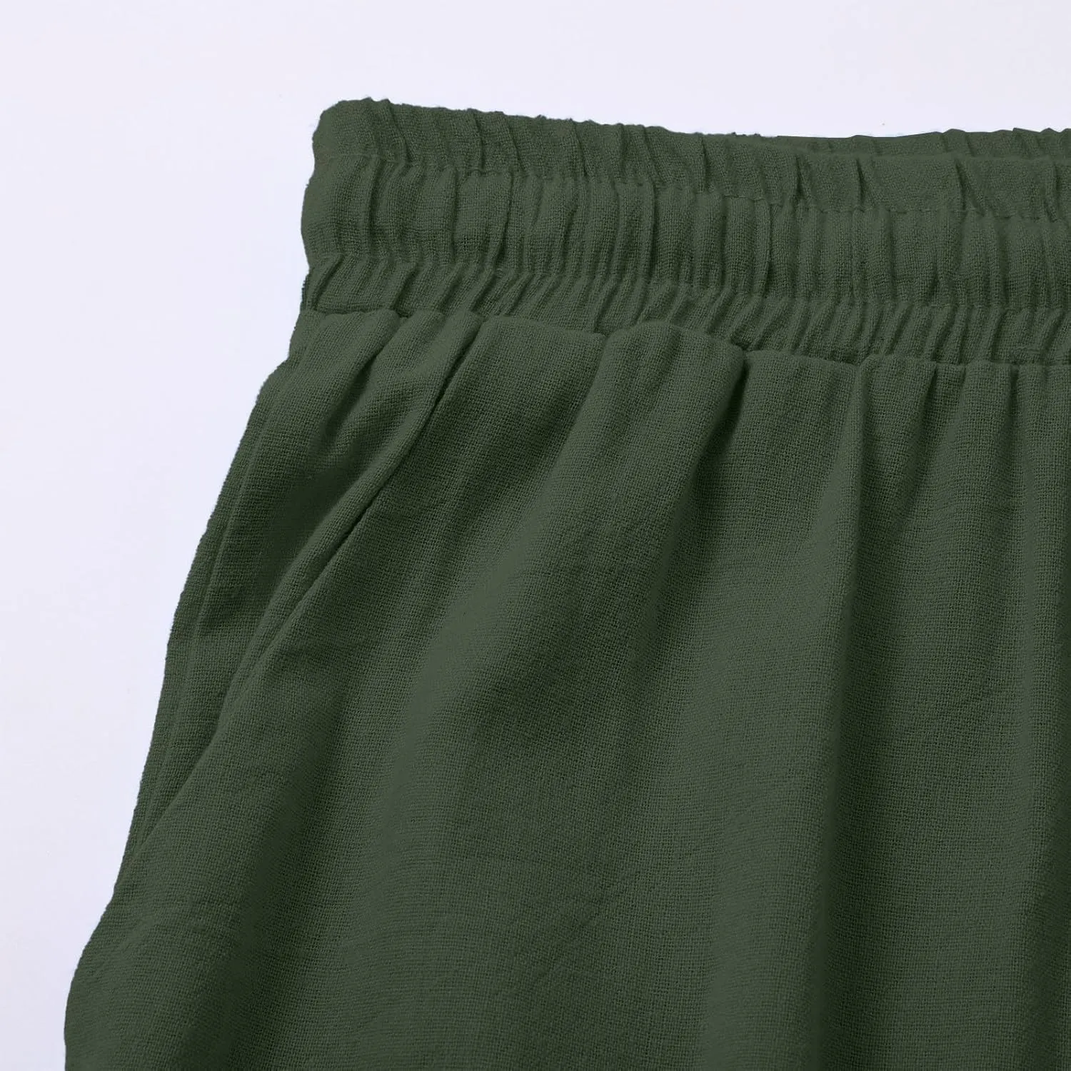 Womens Casual Cotton Linen Pants 2025 Drawstring Elastic Waist Solid Plus Size Lounge Long Trousers with Pockets