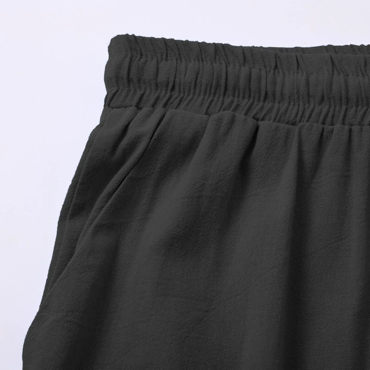 Womens Casual Cotton Linen Pants 2025 Drawstring Elastic Waist Solid Plus Size Lounge Long Trousers with Pockets
