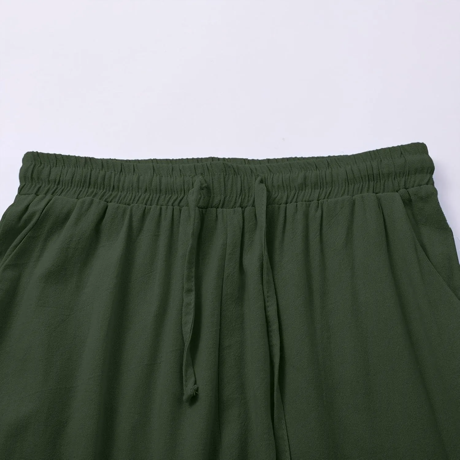 Womens Casual Cotton Linen Pants 2025 Drawstring Elastic Waist Solid Plus Size Lounge Long Trousers with Pockets