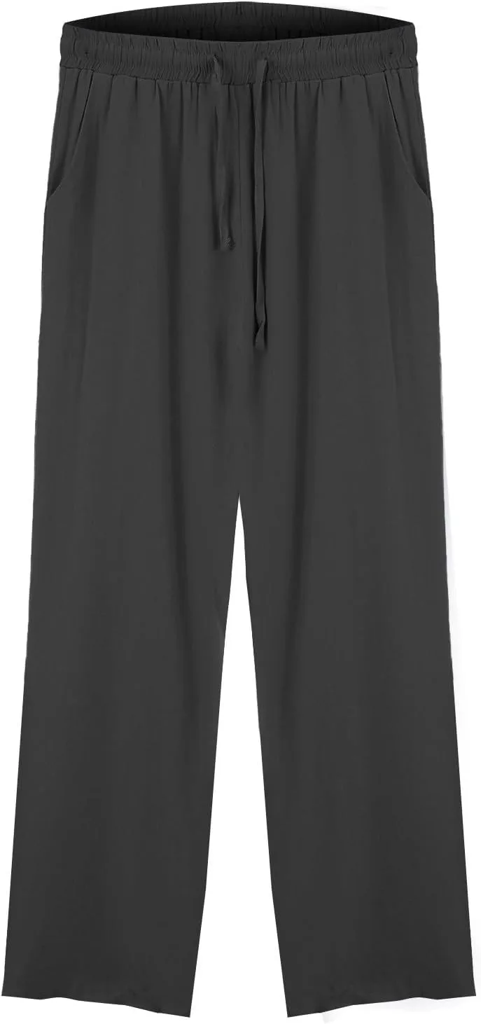 Womens Casual Cotton Linen Pants 2025 Drawstring Elastic Waist Solid Plus Size Lounge Long Trousers with Pockets