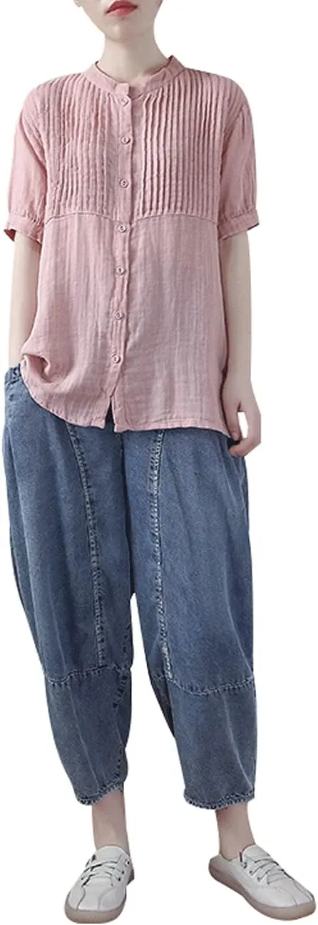 Women's Casual Harem Jeans Elastic Waist Denim Pants Trousers