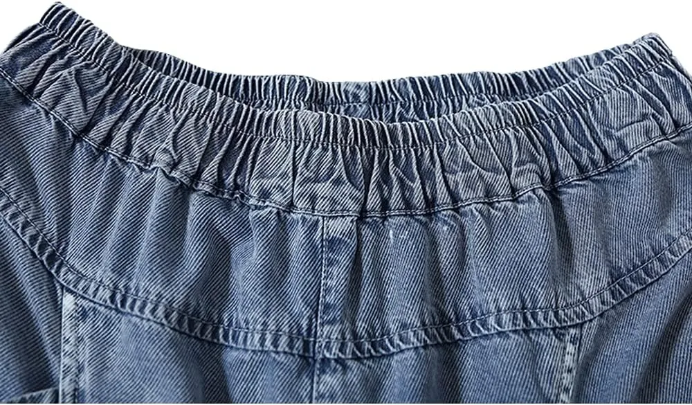 Women's Casual Harem Jeans Elastic Waist Denim Pants Trousers