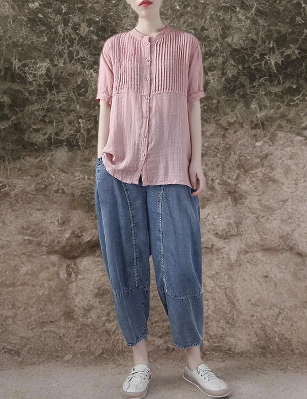 Women's Casual Harem Jeans Elastic Waist Denim Pants Trousers
