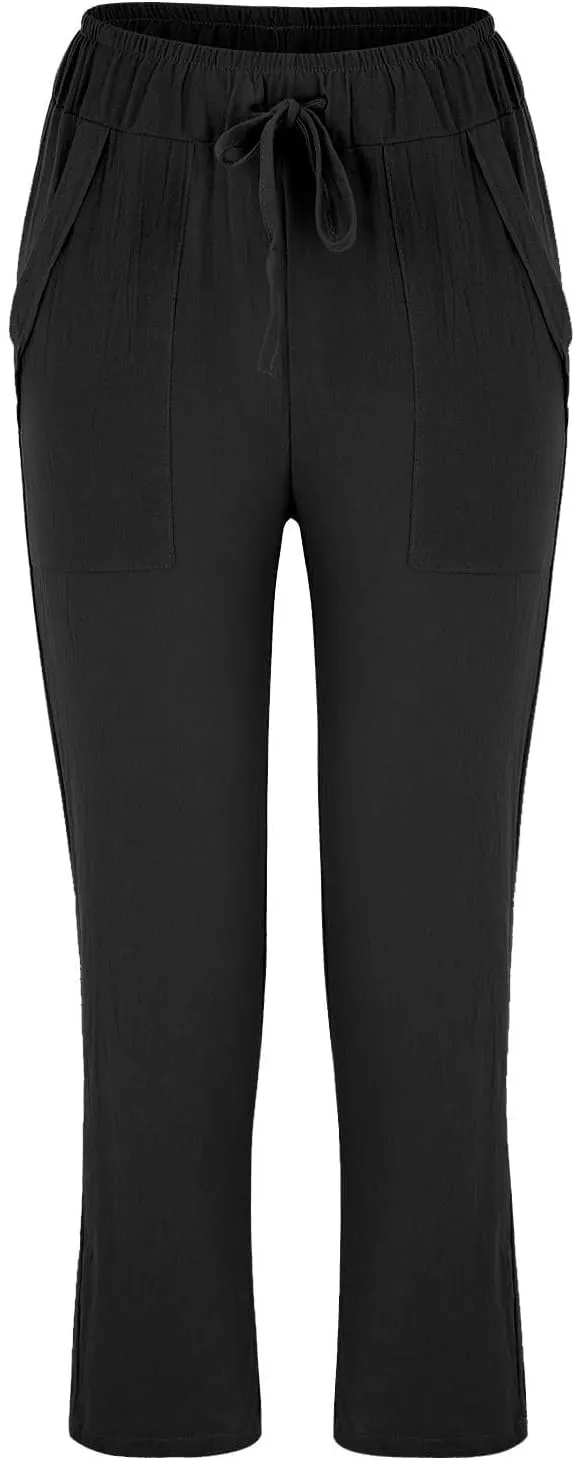 Womens Casual Lightweight Drawstring Elastic Waist Pants with Pockets Tie Dye Slacks Cropped Trouser Beach Clothes