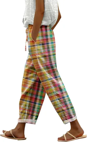 Womens Casual Linen High Waist Pants Pants Drawstring Elastic Waist Women Wide Leg Linen Petite Palazzo
