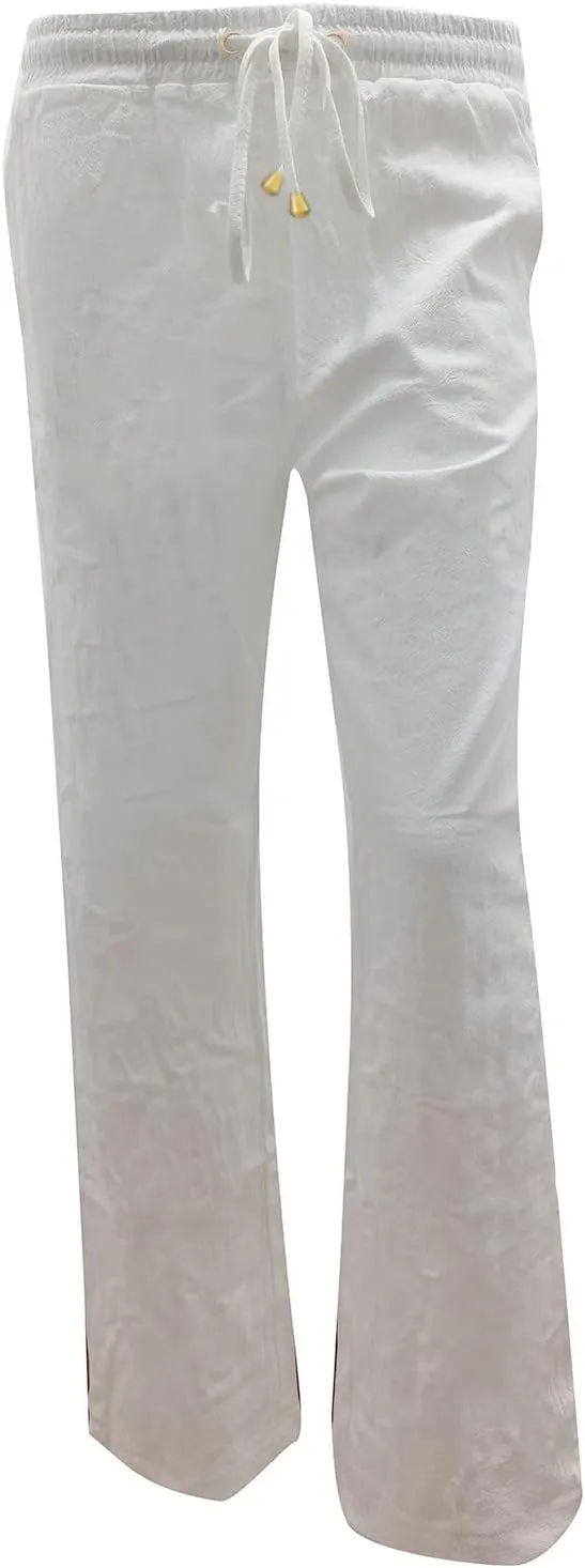 Womens Casual Linen Pants Summer Outfits Boho Drawstring Elastic Waist Trousers Lounge Vacation Clothing