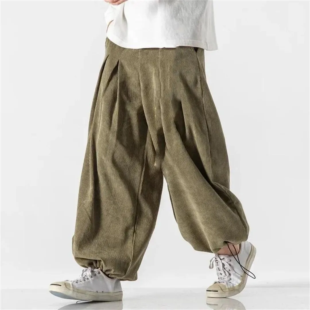 Women's Cotton Harem Pants Corduroy Hip Hop Joggers Elastic Waist Sweatpants