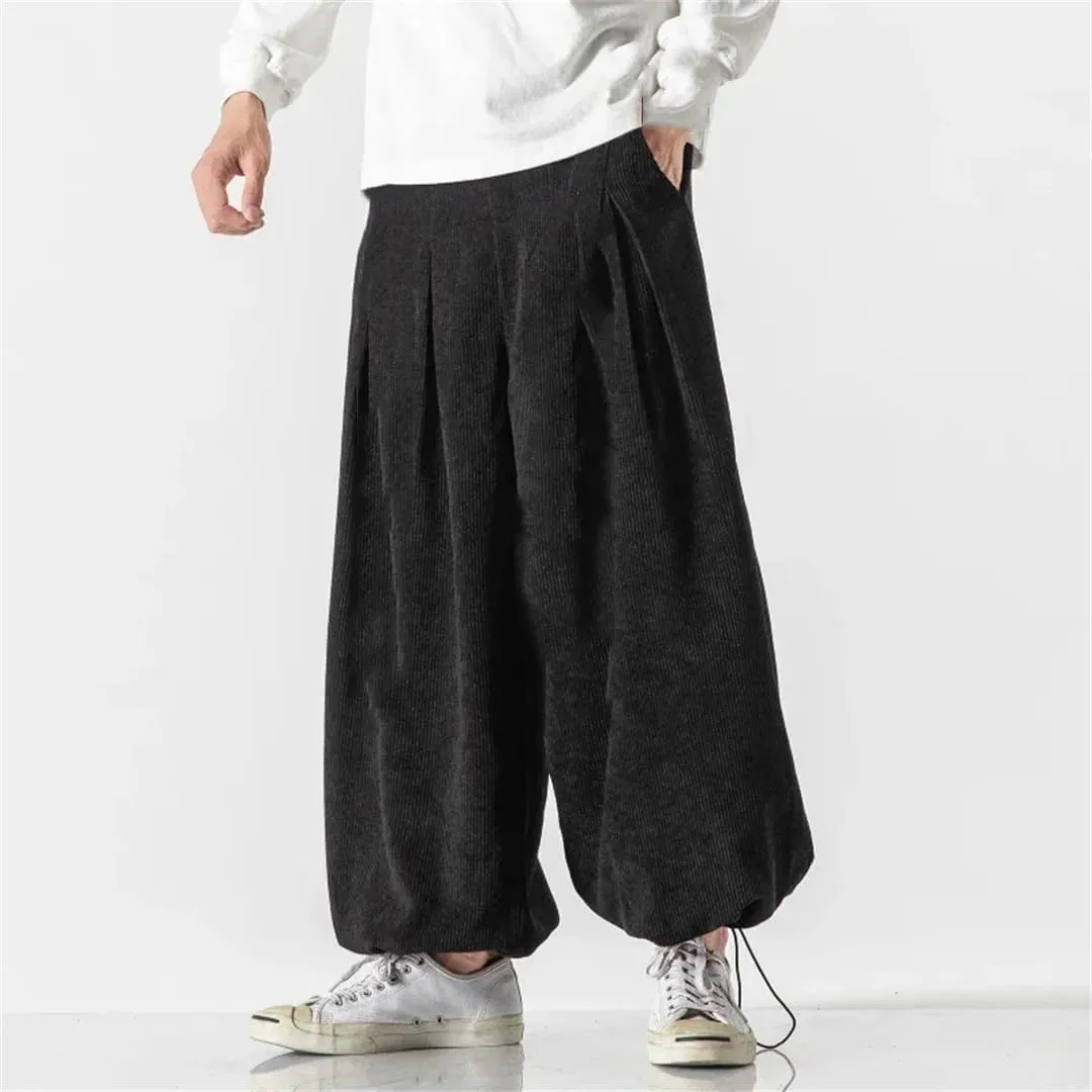 Women's Cotton Harem Pants Corduroy Hip Hop Joggers Elastic Waist Sweatpants