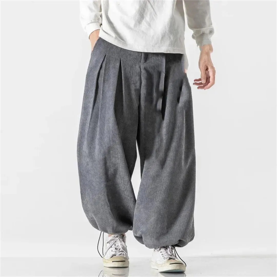 Women's Cotton Harem Pants Corduroy Hip Hop Joggers Elastic Waist Sweatpants