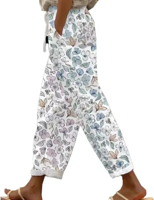 Womens Cotton Linen Capri Pants Elastic Waist Drawstring Casual Summer Boho Floral Beach Yoga Cropped Trousers