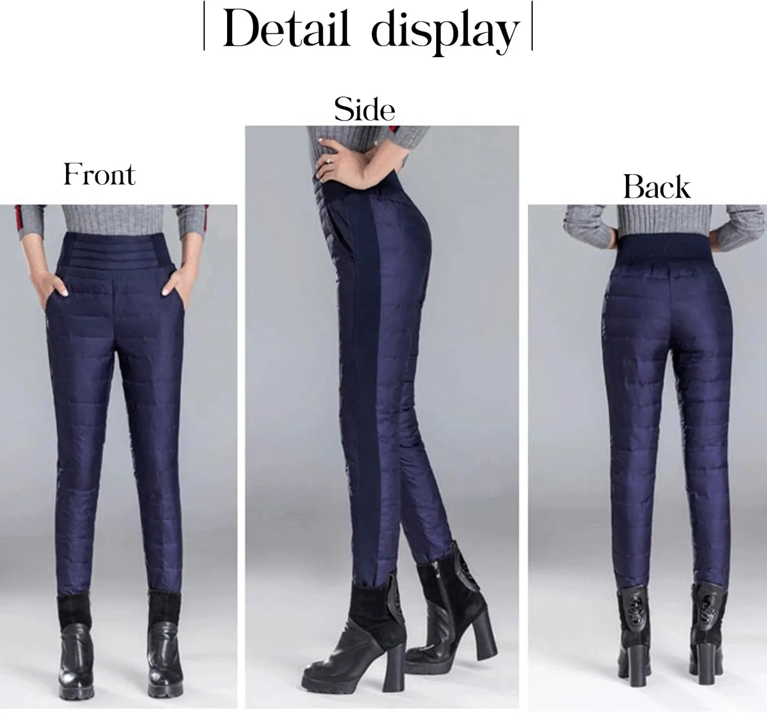 Womens Down Pants Winter Warm Elastic High Waist Quilted Ultralight Puffy Snow Ski Pants Trousers