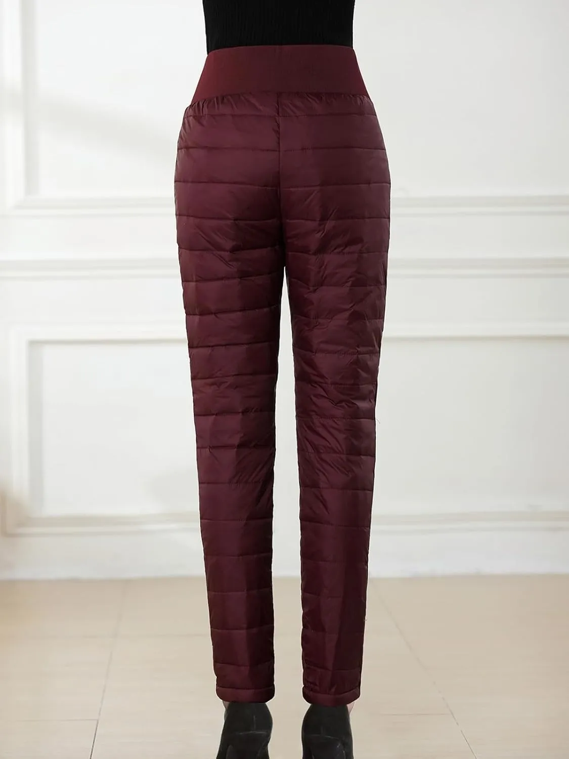 Womens Down Pants Winter Warm Elastic High Waist Quilted Ultralight Puffy Snow Ski Pants Trousers