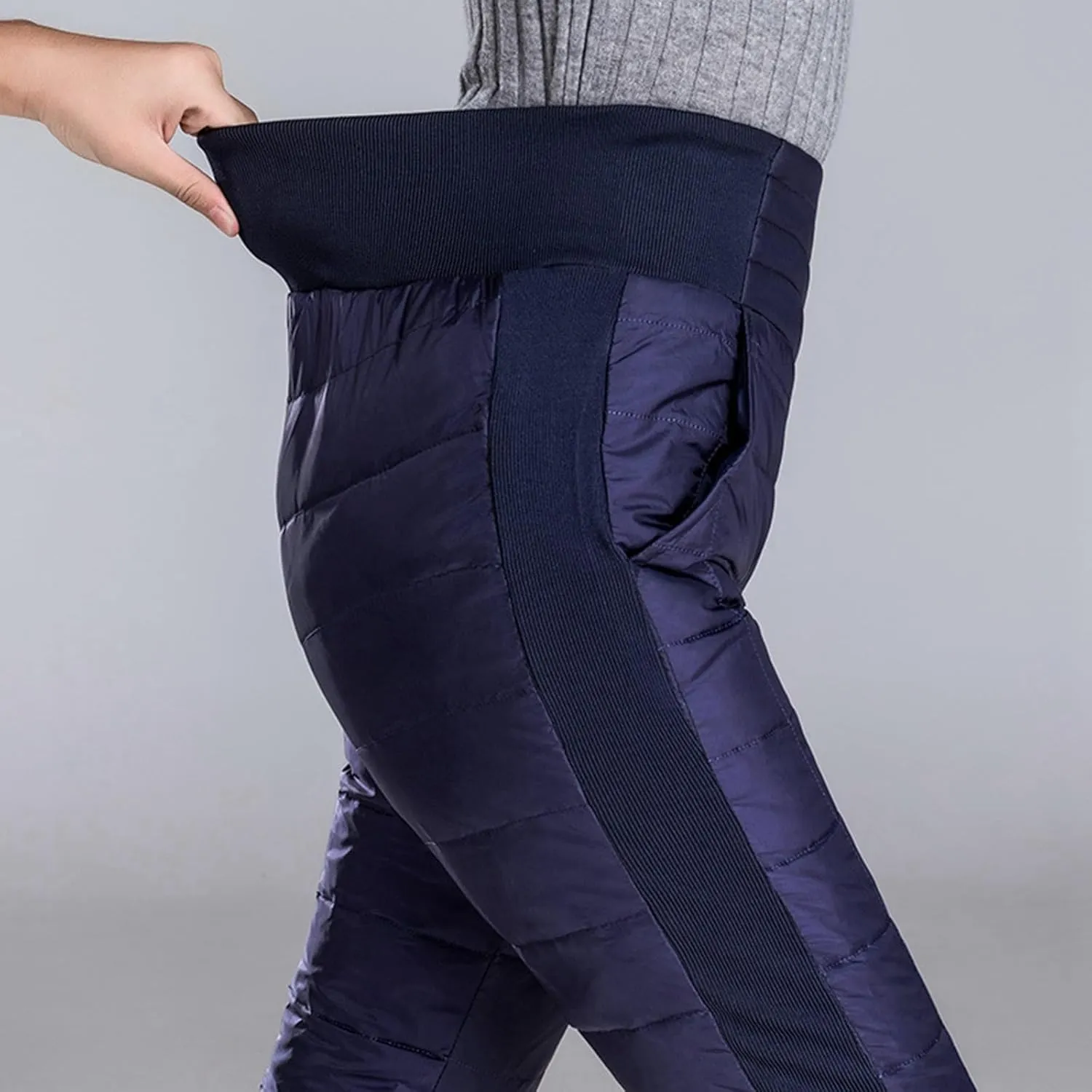 Womens Down Pants Winter Warm Elastic High Waist Quilted Ultralight Puffy Snow Ski Pants Trousers