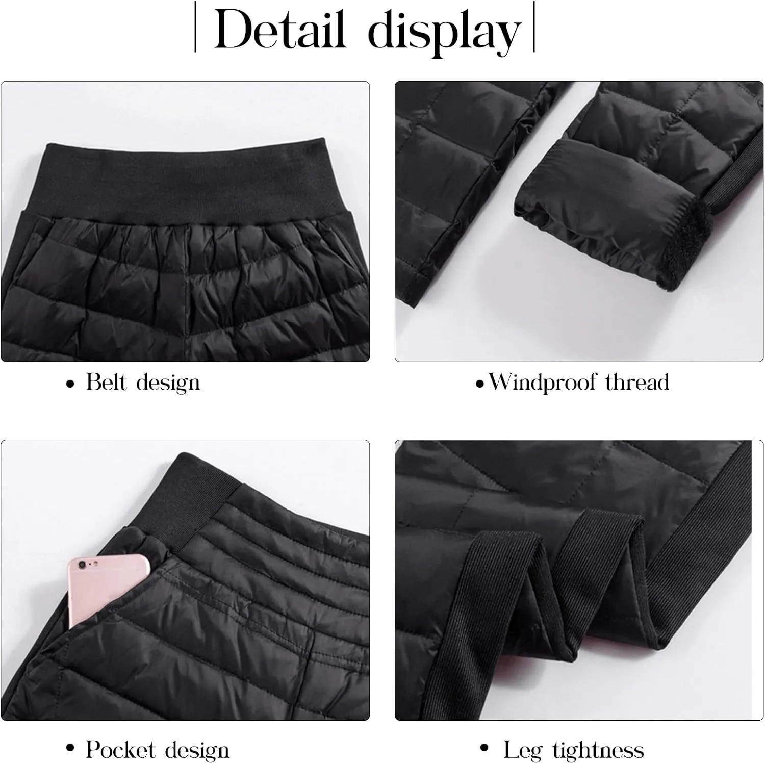 Womens Down Pants Winter Warm Elastic High Waist Quilted Ultralight Puffy Snow Ski Pants Trousers