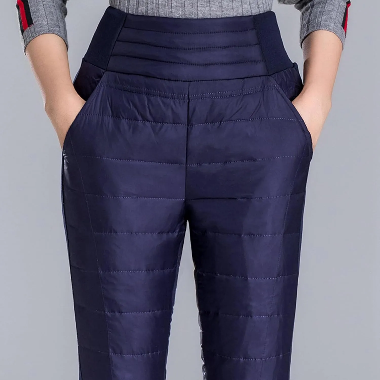 Womens Down Pants Winter Warm Elastic High Waist Quilted Ultralight Puffy Snow Ski Pants Trousers