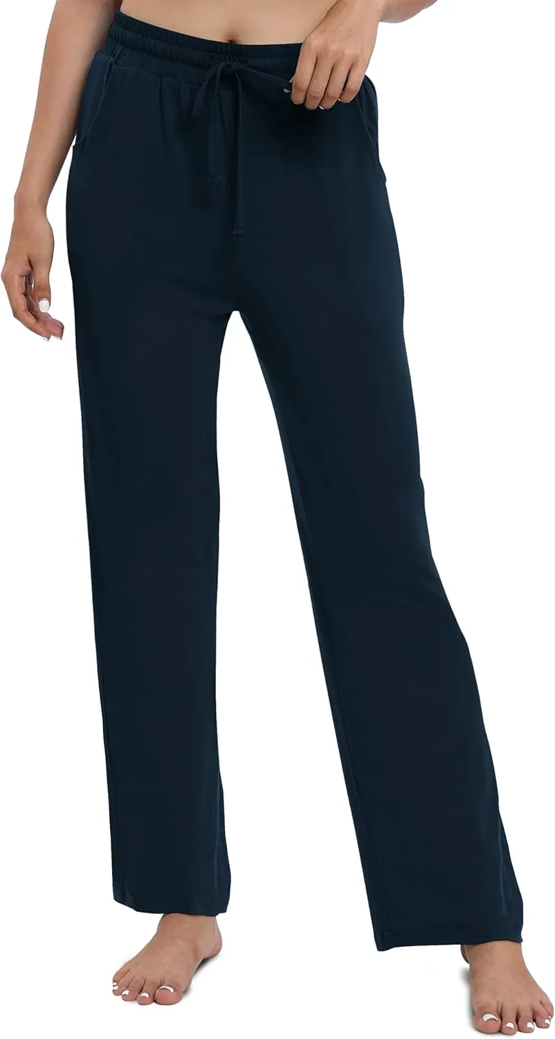 Women's Drawstring Casual Pants Stretchy High Waisted Loose Straight Leg Pants Jogger Trousers with Pockets